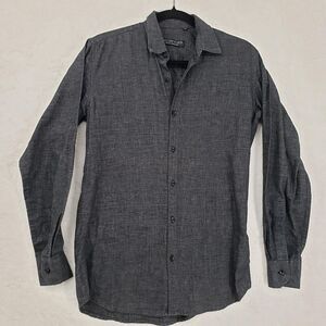 Philipp Plein Homme Shirt Mens Medium Gray Long Sleeve Button Up Textured Casual